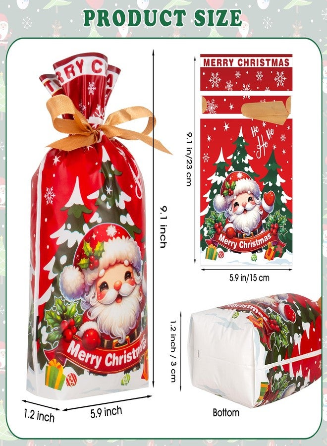 PERFQU 30 Pcs Merry Xmas Gift Bags - Christmas Drawstring Goodie Bags, Blue Red Green Plastic Christmas Treat Candy Goodie Cookie Favor Bag Bulk for Winter Xmas Holiday Christma Party Favors Supplies - Image 3